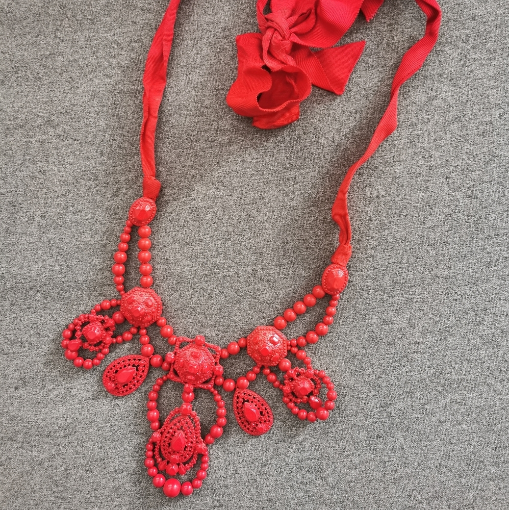 LANVIN Paris for H&M designer signed red enamel and resin necklace